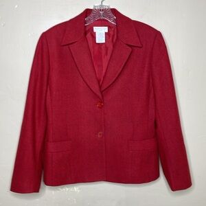 VINTAGE Worthington Blazer Red & Black Herringbone Wool Blend Academia Career 8P
